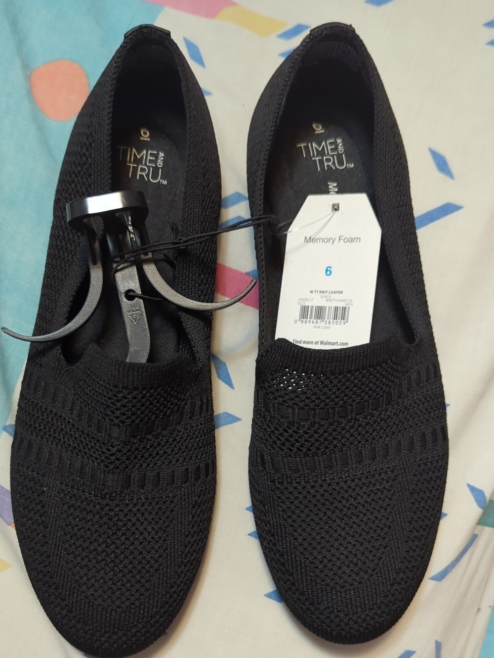 Time and Tru Black Knit Slip-On Loafers